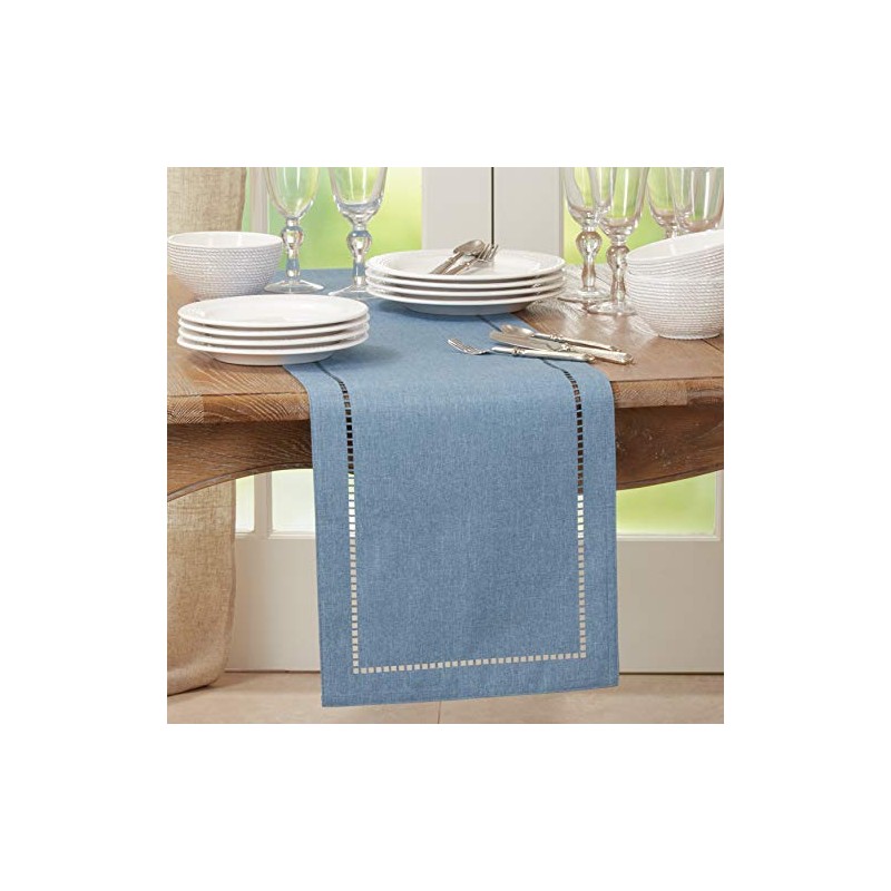 SARO LIFESTYLE 9738.DN1490B Hadleigh Collection Laser-Cut Hemstitch Table Runner, 100%