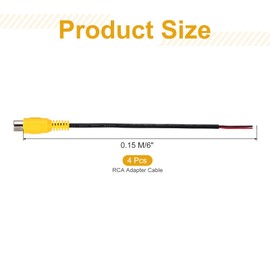 QUARKZMAN 6 Inch Yellow RCA Female Plug Socket Adapter to Bare Wire End Audio Video RCA Cable for Amplifier Speaker Wire Pack of 4