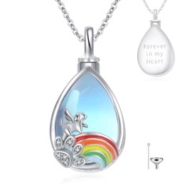 HUKKUN Urn Necklaces for Ashes Silver 925 Rainbow Bridge Dog Ash Pendant for Filling Necklace Dogs Ash Jewellery Women, Sterling Silver, No Gemstone