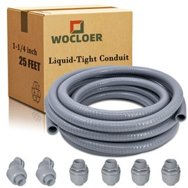 Wocloer Liquid-Tight Conduit, 1-1/4 inch 25 Foot Flexible Non Metallic Electrical Conduit and Connector Kit,With 4 Straight and 2 Angle Fittings