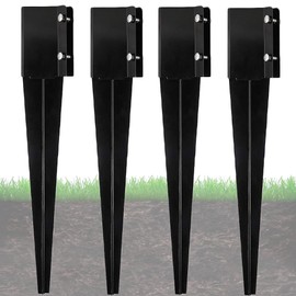 Furnishh 4x4 Fence Post Anchor Ground Stakes (Inner Diameter 3.5 x3.5 Inches), 24" Long Black Powder Coated Post Spikes for Mailbox, Set of 4