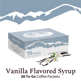 58Peaks Vanilla Flavored Syrup Sweetener Packets for Hot and Cold Drinks | To-Go Syrup Flavoring Perfect for Coffee, Tea, Milkshake and More | Flavored Coffee Syrups for Travel | 15mL | 20-Pack