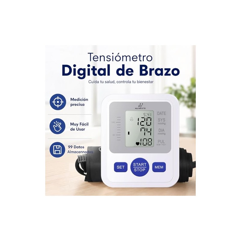 Tensiómetro de brazo MUINAIFTE, tensiómetro digital con pantalla, medición automática