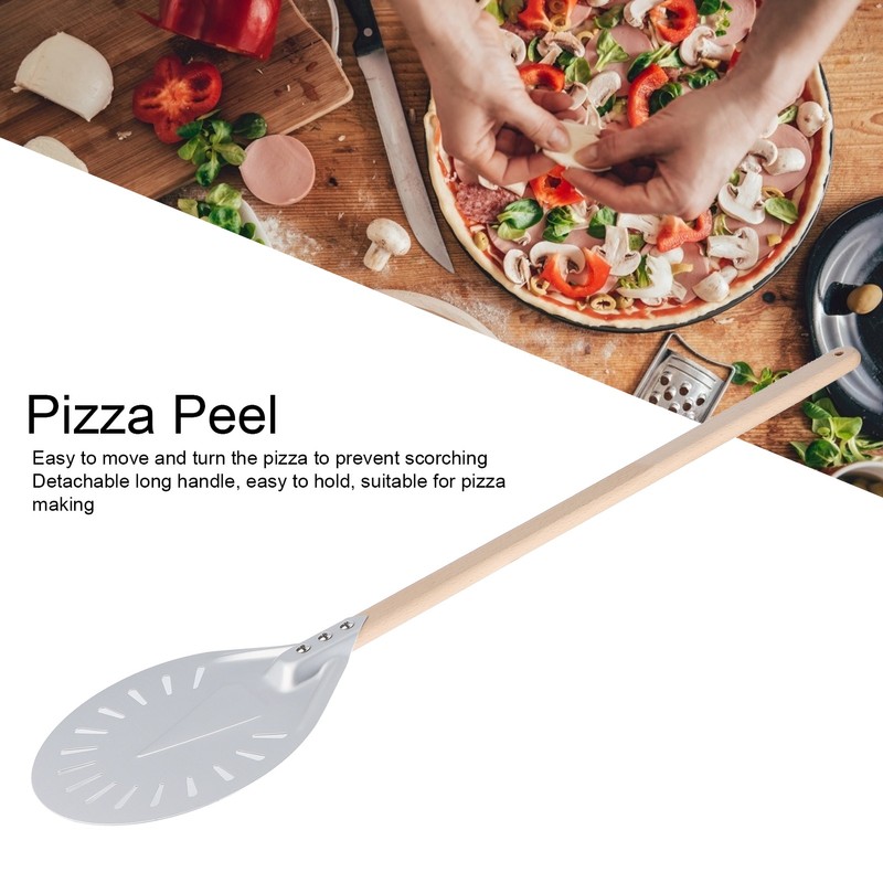Pizza Shovel with 60cm Removable Wood Handle NonSlip Round Pizza