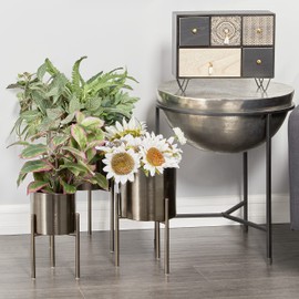 Deco 79 Metal Indoor Outdoor Planter Large Planter Pot with Removable Stand, Set of 3 Planters 18", 14", 12"H, Black