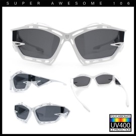 SA106 Y2K Sport Fashion Geometric Vented Oversized Wrap Around Plastic Sunglasses - White - Black