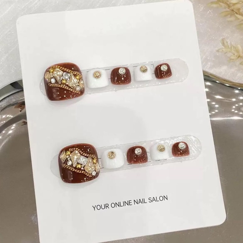 Lyvora Handmade False Nail for Feet, Crystal Rhinestones, Silver Glitter,