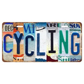 Vintage Cycling Metal Tin Sign License Plate Wall Decor Retro Rustic Bicycle Lover Sign for Home, Garage, Bike Shop, Cyclist Gift 12 x 6 Inches
