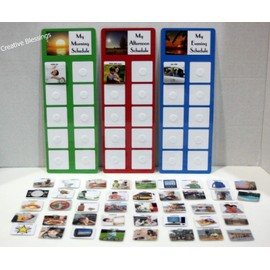 Daily Visual PCS Picture Schedule w/3 Charts & 45 Colorful Real Picture Cards for Children/Adults with Autism, Speech & Language Delays, Apraxia