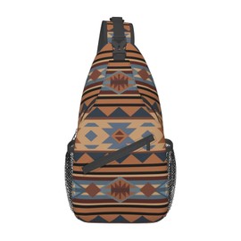 NISENASU Tribal Geometric Aztec Pattern Sling Bag Crossbody Backpack,Native Southwestern Design Tan Gray Brown Chest Bag Adjustable Shoulder Bag Navajo Ethnic Print Travel Daypack