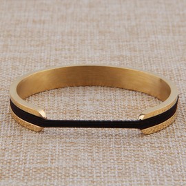 Zuo Bao Handstamped Inspirational Message Hair Tie Bracelet Stainless Steel Grooved Cuff Bangle for Women Gold