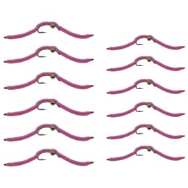 Feeder Creek Fly Fishing Flies | Bead Head San Juan Worm Pink | 12pc in Sizes 12 and 14 | Great Trout and Bass Flies | Fly Fishing Assortment