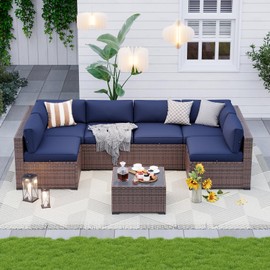 BinpLax Outdoor Replacement Cushions -14 PCS Sectional Cushions for 6-Seat Patio Furniture Outdoor Couch Cushion with Premium Foam & Polymer Memory Cotton (Blue, 14-Pieces)