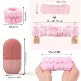 Kit Facial de Silicona de 4 Piezas - Rejilla de Hielo Facial Descongestiva, Suave Cinta de Peluche para la Cabeza y Muñequera, una herramienta portáti