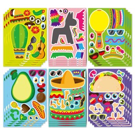 24 Sheets Make Your Own Mexican Carnival Stickers, Mexican Food Stickers, Cinco De Mayo Sticker, Avocado Cactus Guitar Stickers, Carnival Themed Party Supplies