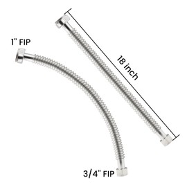 Watflow 18inch Stainless Steel Corrugated Water Heater Connector Flexible for Female Iron Water Pipes Fitting, 3/4" FIP x 1" FIP, 18" Length (2 Packs)