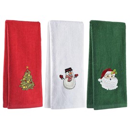 Embroidered Christmas Towels, 3-Pack Gift Set, Christmas Towels Holiday Hand Towel Sets for Bathroom Home Decorative (Red&White&Green, Pack of 3)