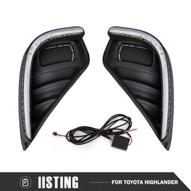 VGETTING Daytime Running Lights For Toyota Highlander 2020 2021 2022 2023 Replacement LED Fog Light With Sequential Turn Signal Lamps with Wiring Harness