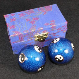 SUPVOX 1 Set Enamel Chinese Tai Chi Pattern Baoding Balls Health Balls Meditation Balls Chime Balls (Blue)