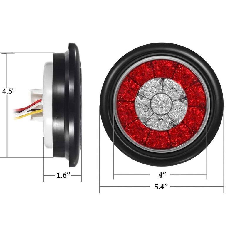 Partsam 2Pcs 4" Inch Round LED Trailer Tail Lights 16LED