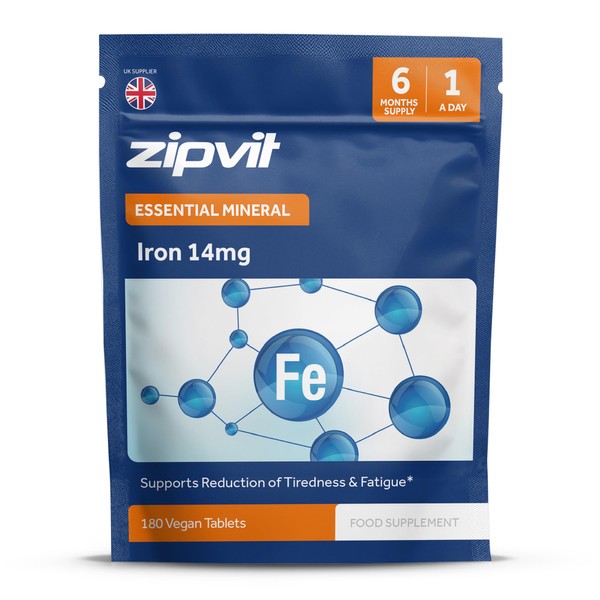 Zipvit Iron Tablets 14mg, High Strength Ferrous Fumarate, 180 Vegan