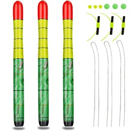 QualyQualy Fishing Floats, Weighted Catfish Pole Floats, High Visibility Wood Pole Fishing Float for Catfish Pike 7IN 10IN 12IN, 3PCS (Green&Yellow Pole Float, 10"-3Pcs)