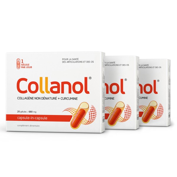 Collanol Innovation in the Care of Healthy Joints Liquid Formula in a Double Capsule 3D Collagen + Micellar Extract of Curcuma Roots 1 Capsule/Day. Laboratory Tested (Pack of 3)