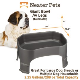 Neater Pet Brands Giant Bowl with Leg Extensions Huge Jumbo Trough Style Dog Pet Water Dish (2.25 Gallons, Gunmetal)