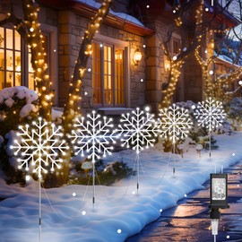 Brightown Large Snowflake Pathway Lights,10-Pack 34" Outdoor Snowflake Christmas Lights Decor for Yard, 8 Modes Sidewalk Marker Stake for Driveway Walkway, IP44 Waterproof,Blue and White