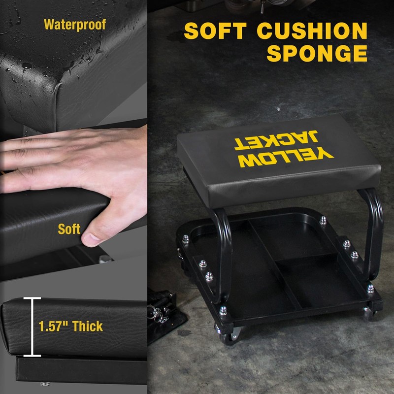 YELLOW JACKET Mechanic Rolling Stool 250 Lbs Capacity, Garage Stool