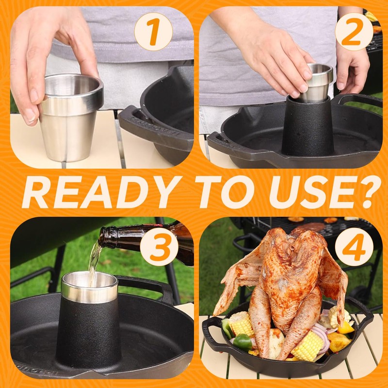 IPROUDER Cast Iron Chicken Roaster, Pre-Seasoned Vertical Poultry Roaster with