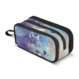 Mnsruu Wolf Star Large Capacity Pencil Case 3 Compartment Pouch Holder School Supplies Boys Girls