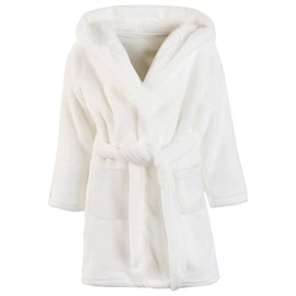Kids Children Pool Cover up, Hooded Fleece Sleep Robe Bathrobe for Toddler Little & Big Girls, Off-White, US 9-10 Years, CN 150