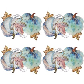 Grelucgo Fall Blue Harvest Pumpkins Table Runner, Thanksgiving Tabletop Scarf, Seasonal Autumn Kitchen Dining Table Decor (13 x 19 inch (4 Pieces))