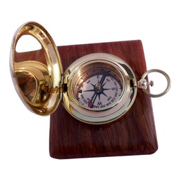 Handmade Brass Push Button Direction Compass POCKET COMPASS with Rose Wood Box