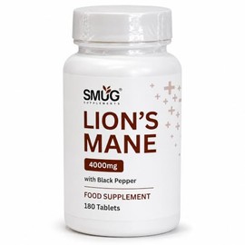 Lions Mane Supplement 4000mg Equivalent - 180 Vegan Tablets - 25:1 Mushroom Extract with Black Pepper - 90 Day Supply - Made in Britain - SMUG Supplements (Bag)