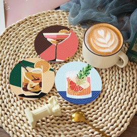 8 Pcs 5D Diamond Painting Coasters Kits with Holder,Diamond Art Coasters Set for Drinks Coffee Table for Beginners Adults Decors (Cocktail)