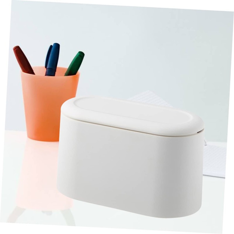 STOBOK 1pc Mini Desktop Trash Can Simple Press Cover Waste