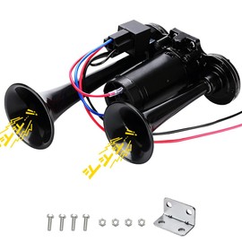Rppiup Air Horn 12V, 600DB Super Loud Car Horn, Double Tube Train Horn with Compressor, Airhorn for Truck, Train, Car, Van (Black)