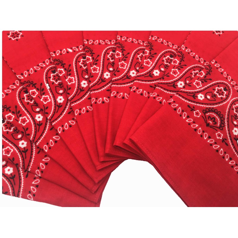 Vamqor 100% Cotton 10 Pack Fine Bandanas（Red）