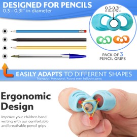 Stylo Pack of 3 Pencil Grips for Kids Handwriting Perfect Pencil Holders for Kids Home Schooling and Preschool Writing Tools for Kids Assorted Pen Grips (Blue, Green, Orange)