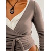 OFSOAK Women's Crop Sweater Tie Front Drawstring Long Sleeve V-Neck