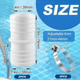 Cuidongsheng Pool Hose Connector 38 mm, 2 Pieces Pool Hose Connector 38 mm, Pool Adapter with 4 Stainless Steel Hose Clamps, Pool Hose Adapter Double Hose Nozzle
