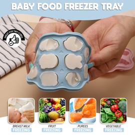 Set 1 : O’doe Silicone Baby Popsicle Molds & 1 Baby Food Feeders with 1 Clip, 1-Pack Freezer Tray with Lid, 10-Hole Popsicle Molds for Teething Relief, Includes 3 Extra Pacifiers, BPA Free (Blue)