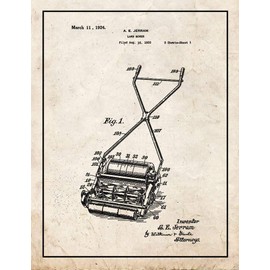 Lawn Mower Patent Print Old Look with Border (5" x 7") M15825