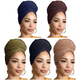Head Wraps for Black Women Breathable Headwraps Scarf Long Hair Wraps Soft Wide Headbands Headscarves for Locs 5PCS
