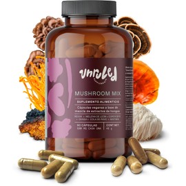 Unruled - Mushroom Mix | Mushroom Blend o Mezcla de Extractos Puros de Hongos Adaptogenos | Melena de leon, Reishi, Cordyceps, Cola de Pavo, Chaga, Maitake | 90 Cápsulas Veganas | 45g. Suficiente para 1 Mes de Consumo | 100% Natural