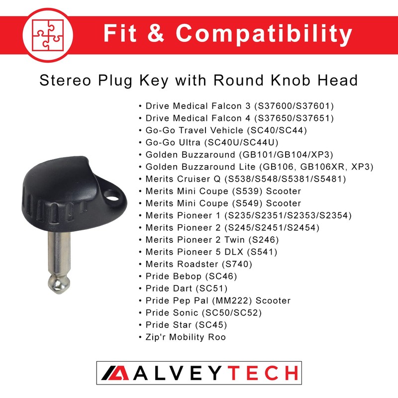 AlveyTech Stereo Plug Style Key with Round Knob Head for