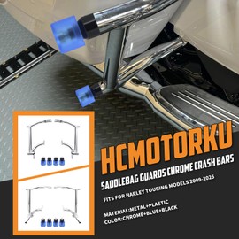 HCmotorku Saddle Bag Guards Crash Bars Chrome Fit for Harley Touring Street Glide FLHX Road Glide FLTRX Road King FLHR Electra Glide Ultra 09-2025 (Saddlebag Guards with Blue Decorative Wheel)