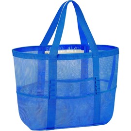 Copeflap Mesh Bag, Large Capacity, Pool Bag, Beach Bag, Laundry Bag, Tote Bag, blue